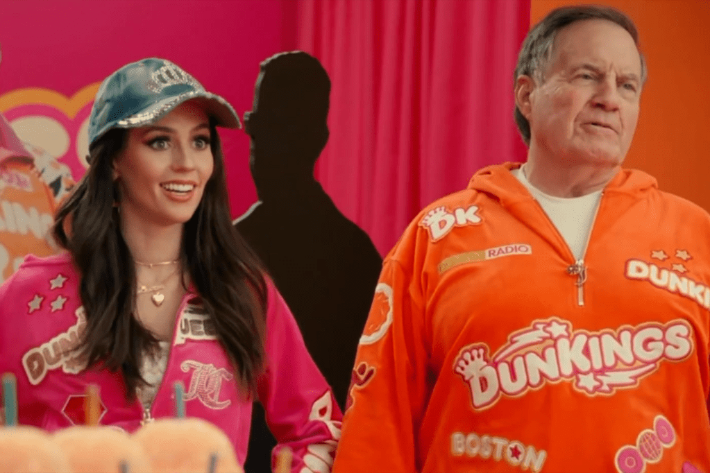 Bill Belichick appears with his girlfriend Jordon Hudson in Dunkin’ Super Bowl ad (Video)