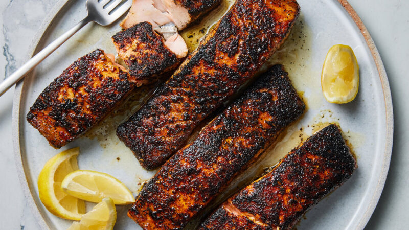 Blackened Salmon, Spiced Heavily and Seared Hard