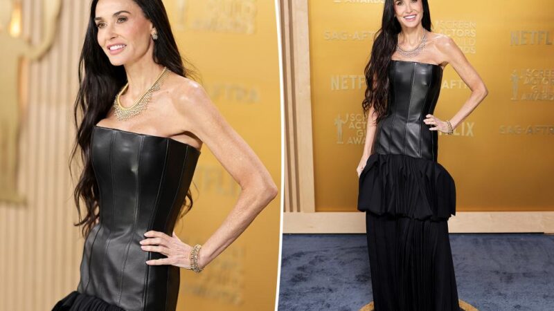 Demi Moore goes edgy in drop-waist leather gown on SAG Awards 2025 red carpet