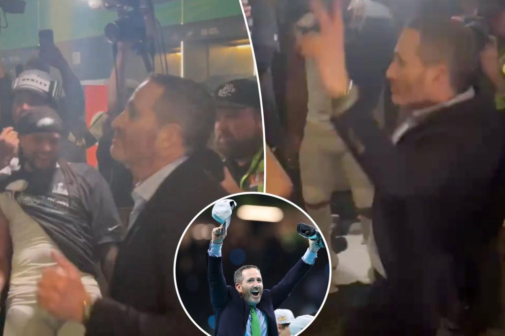 Howie Roseman goes wild in Eagles locker room after Super Bowl 2025 win