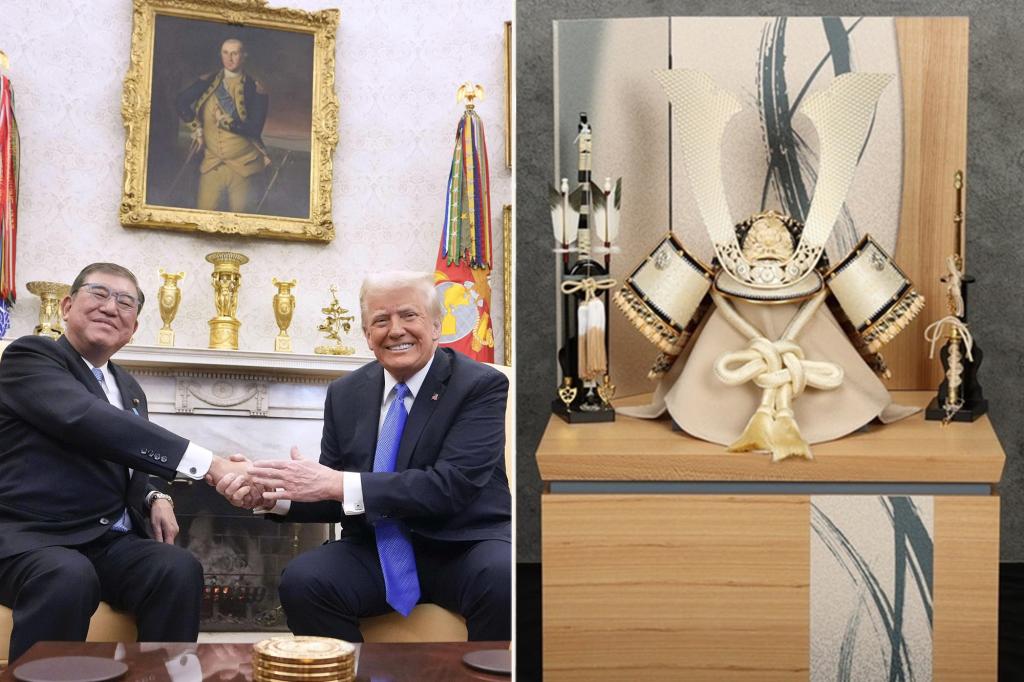 Japanese PM Shigeru Ishiba gifts Trump a golden samurai helmet