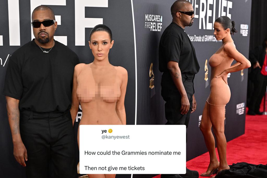 Kanye West returns to social media, claims he and wife Bianca Censori weren’t given Grammys tickets