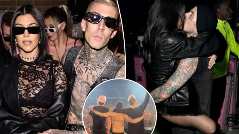 Kourtney Kardashian packs on the PDA with Travis Barker after Blink-182 rocks Super Bowl 2025 party