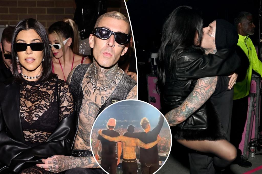 Kourtney Kardashian packs on the PDA with Travis Barker after Blink-182 rocks Super Bowl 2025 party