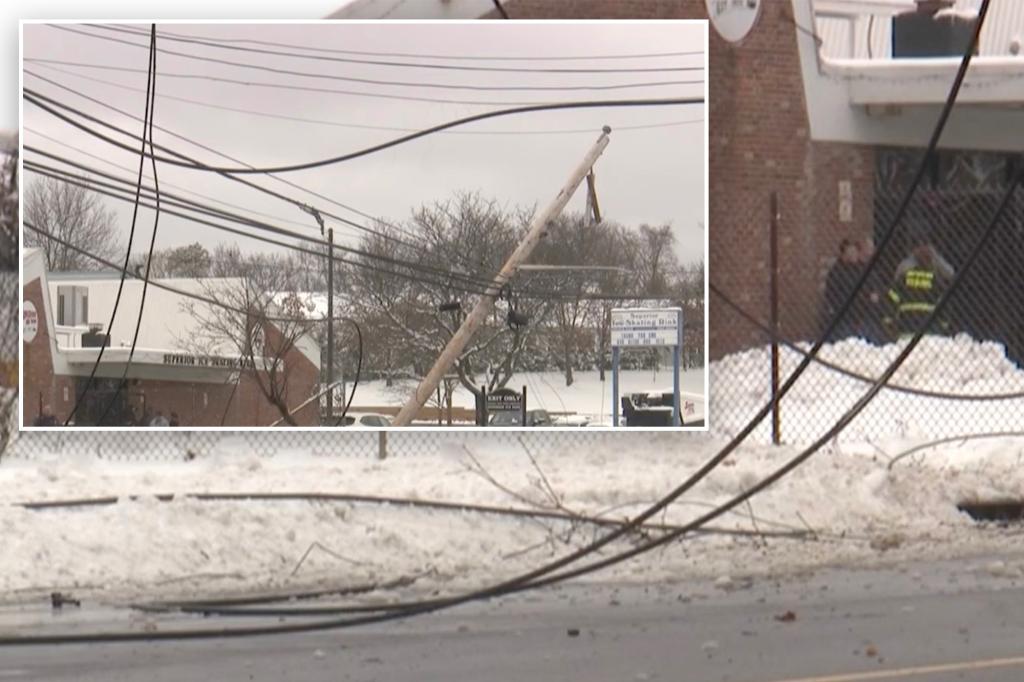 LI snowplow crashes into utility pole, sparking fire at nearby ice rink