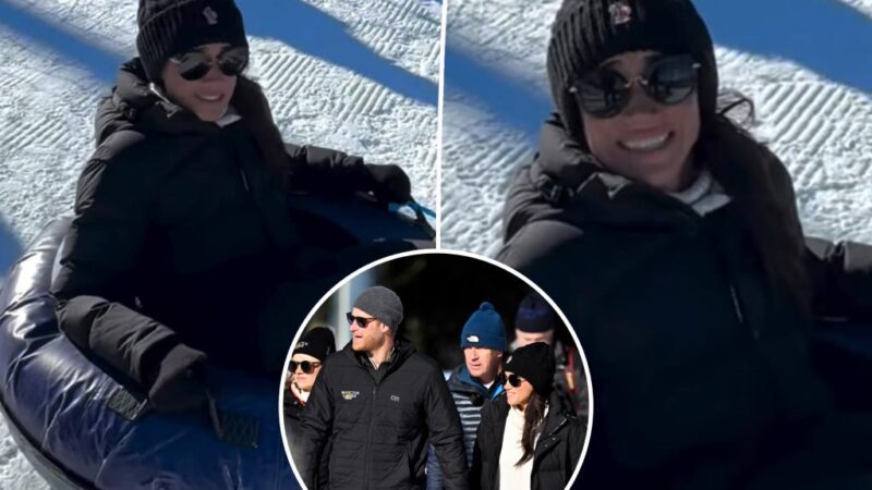 Meghan Markle reluctantly goes snow tubing down huge hill with help from Prince Harry