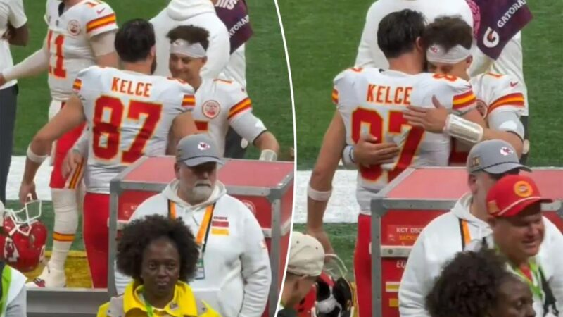 Patrick Mahomes, Travis Kelce share sideline moment