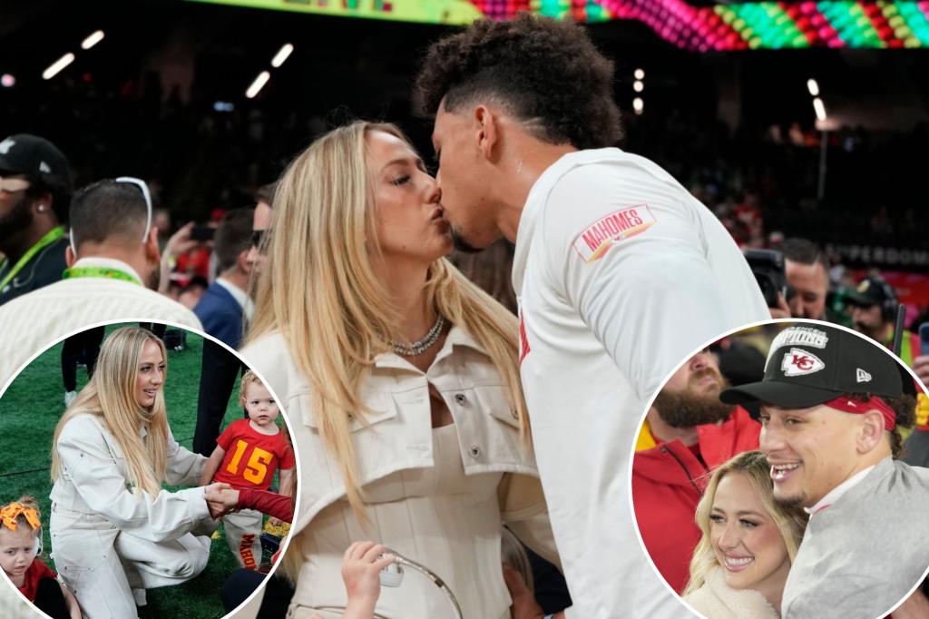 Patrick Mahomes kisses wife Brittany before start of Super Bowl 2025