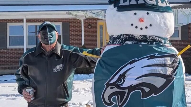 Philadelphia Eagles superfans in New Jersey keep ‘Snoquan the Snowman’ in tact the entire month leading up to the Super Bowl