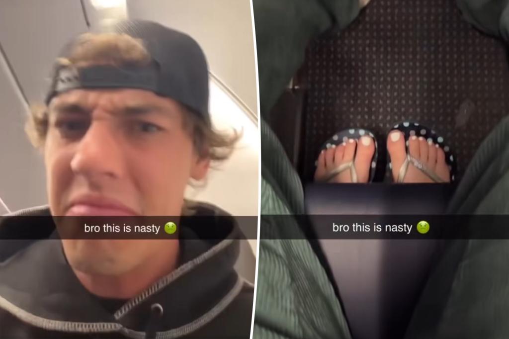 Plane passenger who won’t move feet gets ‘instant karma’: video