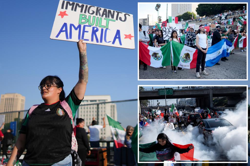 Protesters against Trump’s immigration crackdown block Los Angeles freeway