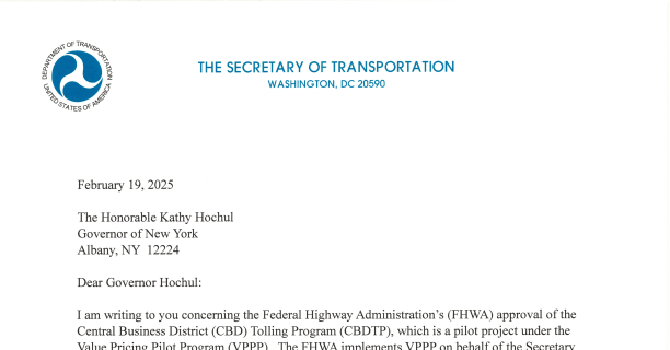 Read the Letter From the Transportation Secretary About Congestion Pricing