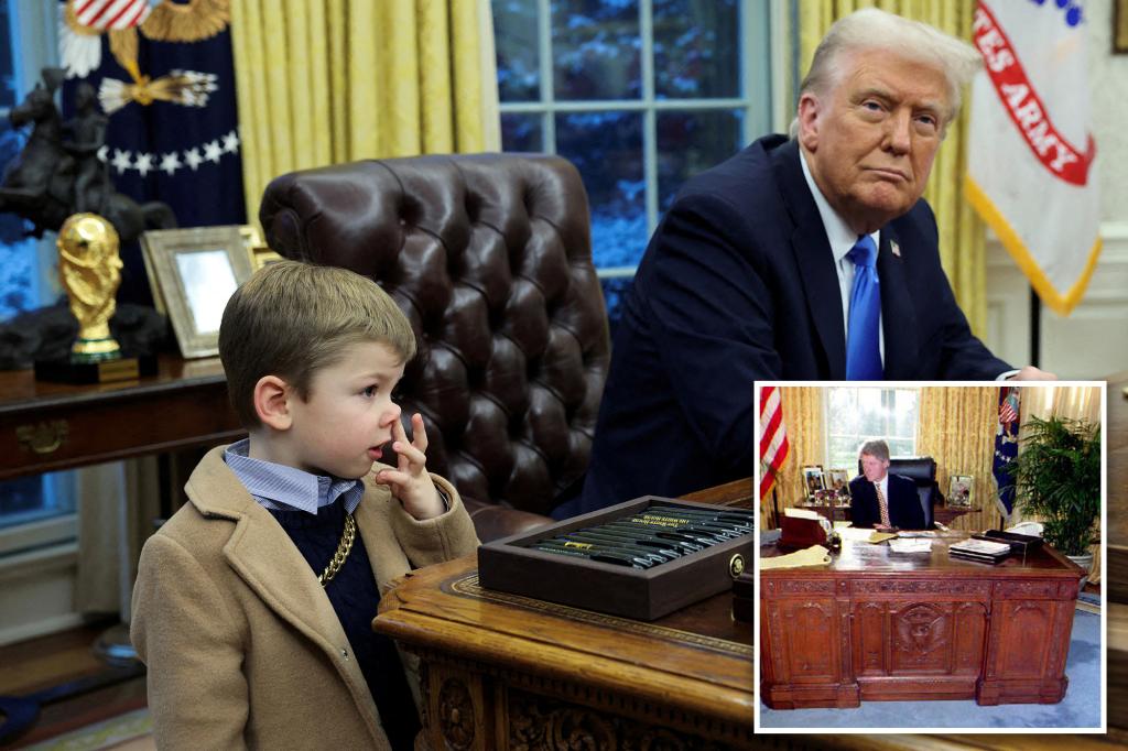 Trump swaps out Resolute Desk in the Oval Office days after Elon Musk’s son X appeared to wipe booger on it