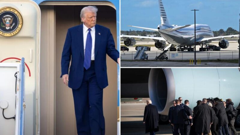 Trump tours Boeing 747 in Florida as Air Force One delays hit company