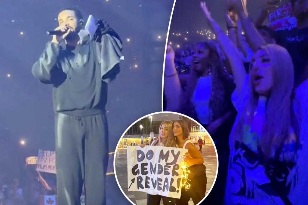 Mom-to-be gets Drake to do her gender reveal during show