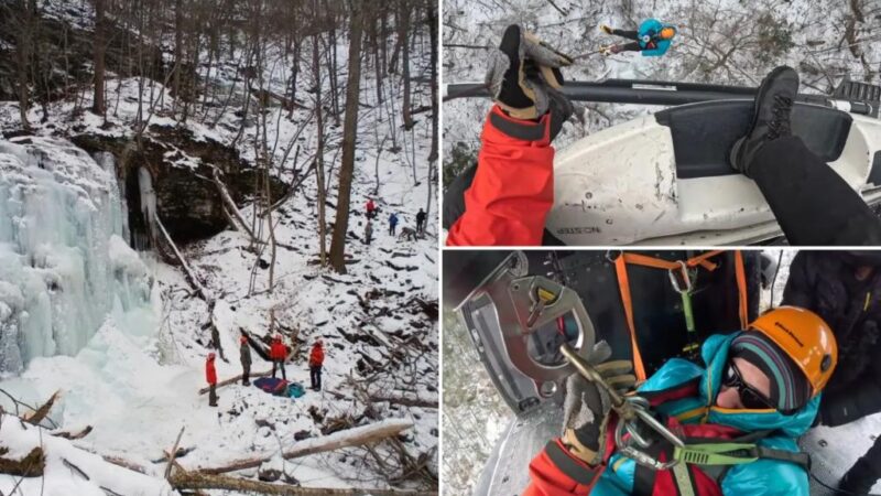 New York rescue crews pluck injured ice climber off ravine