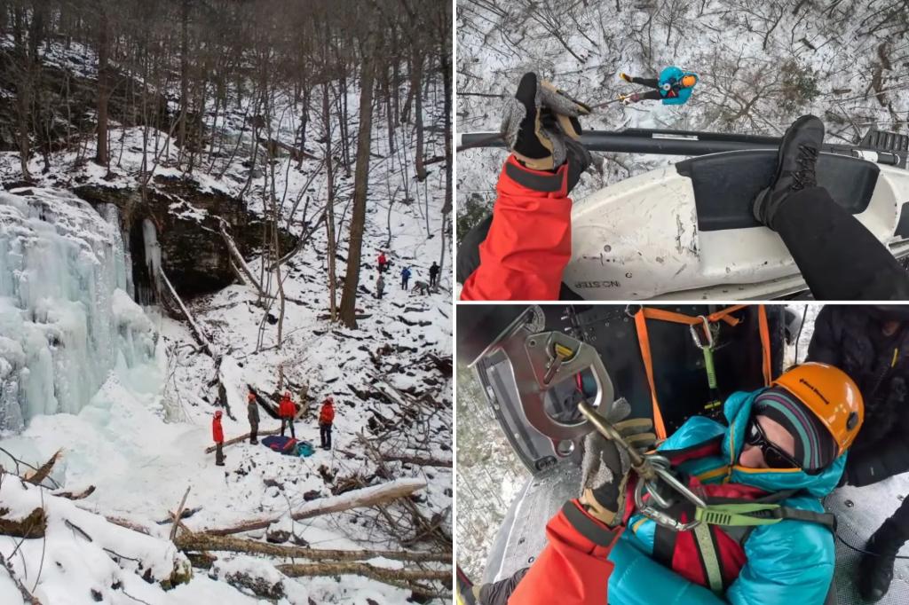 New York rescue crews pluck injured ice climber off ravine