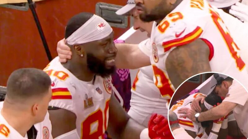 Chiefs’ Charles Omenihu crys on sideline during loss to Eagles