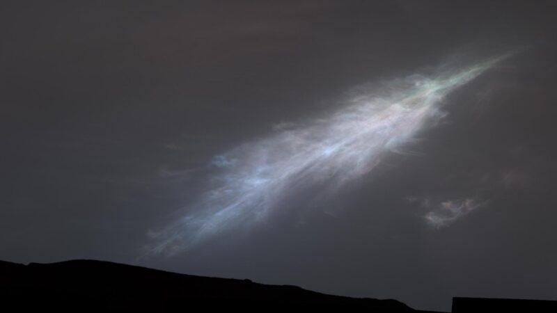 A Rainbow-colored “Feather” in the Martian Sky