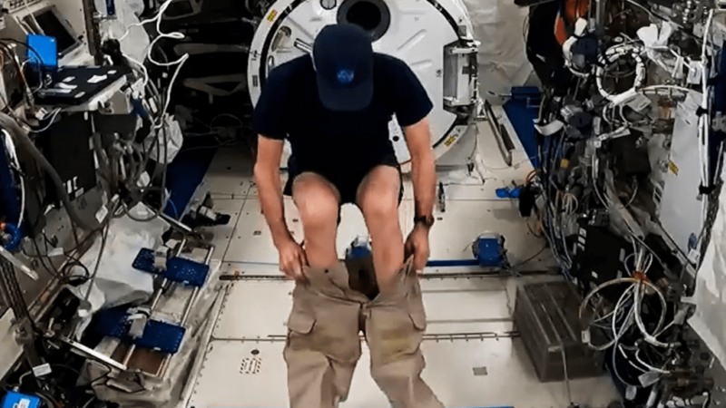 Astronaut on the ISS shows how he puts his pants on in zero gravity (Video)